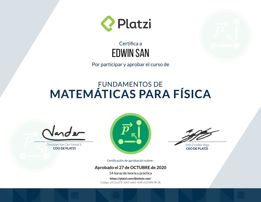 Diploma del Curso de Fundamentos de Matemáticas para Física