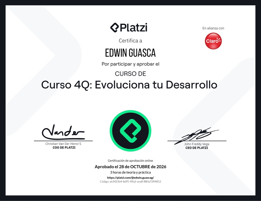 Diploma del Curso 4Q: Evoluciona tu Desarrollo