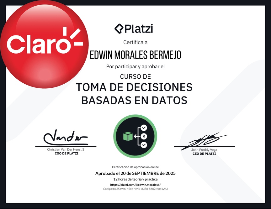 Diploma del Curso de Toma de Decisiones Basadas en Datos