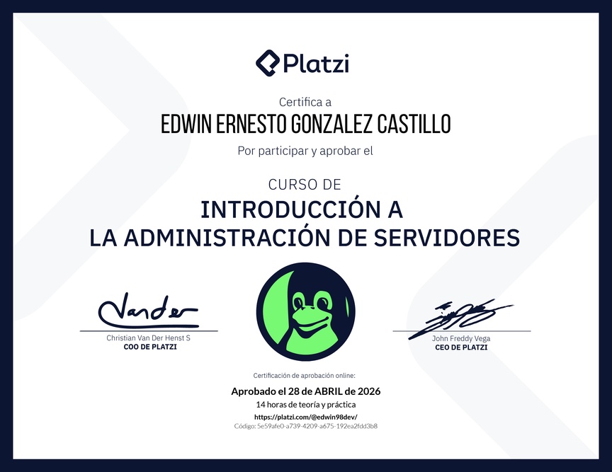 Diploma del Curso de Introducción a la Administración de Servidores Linux
