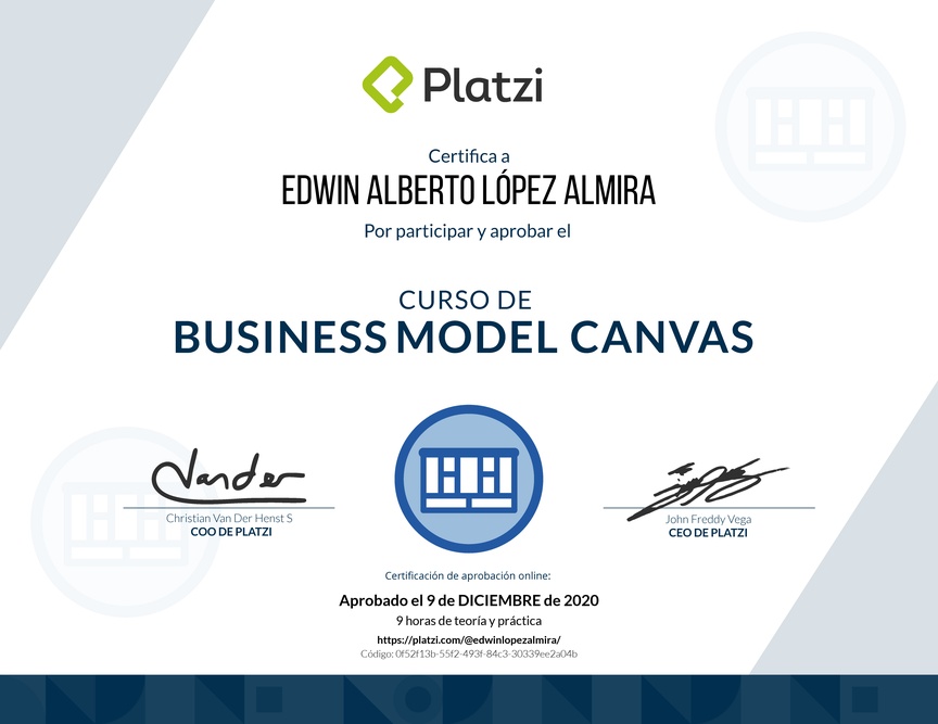 Diploma del Curso de Business Model Canvas