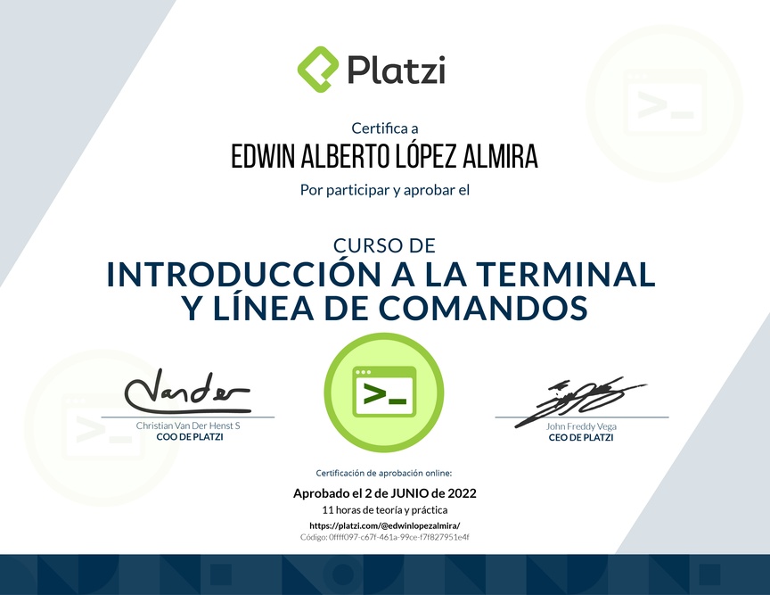 Diploma del Curso de Introducción a la Terminal y Línea de Comandos