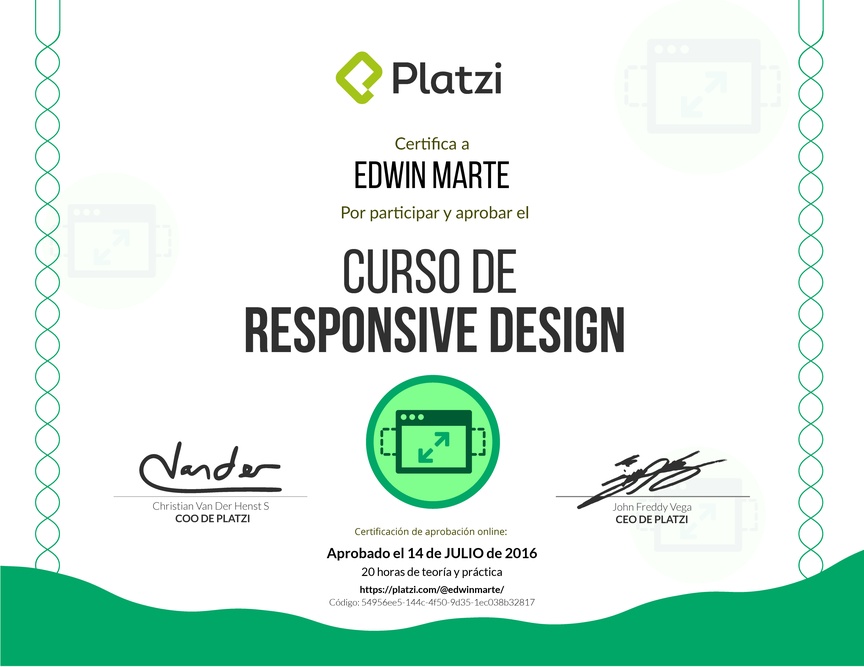 Diploma del Curso de Responsive Design 2016