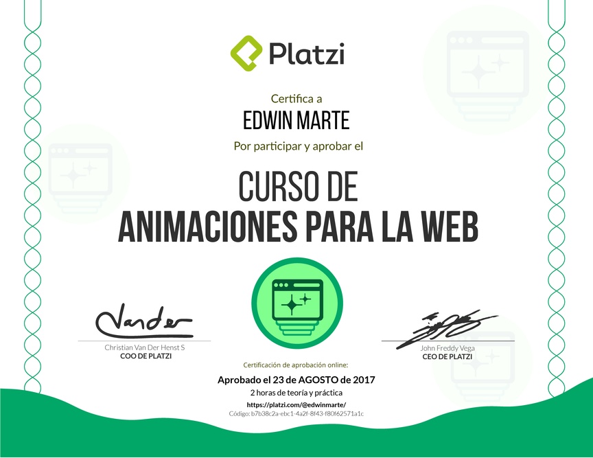 Diploma del Curso de Animaciones para la Web