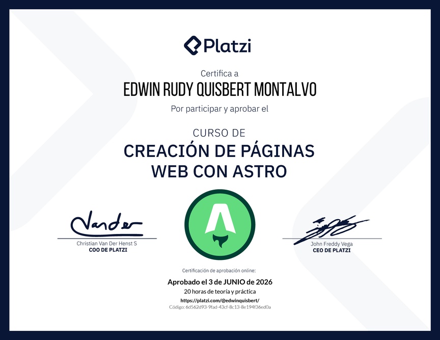 Diploma del Curso de Creación de Páginas Web con Astro