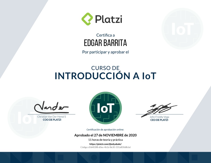 Diploma del Curso de Introducción al IoT