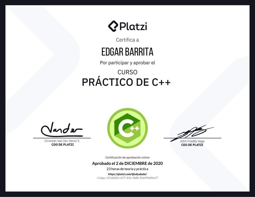 Diploma del Curso Práctico de C++