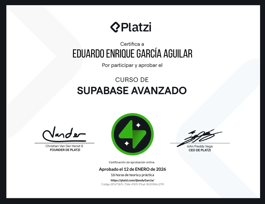 Diploma del Curso de Supabase Avanzado