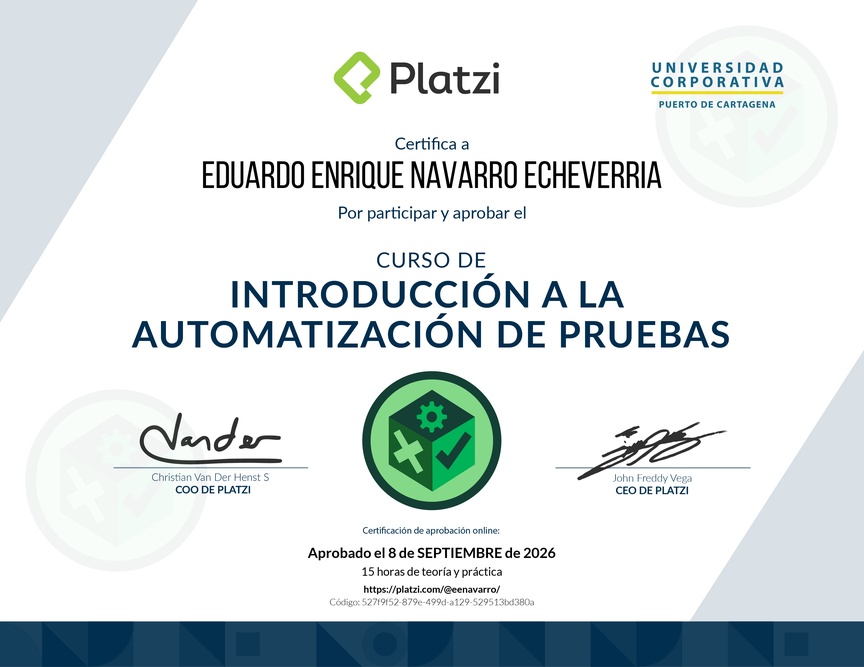Diploma del Curso de Introducción a la Automatización de Pruebas