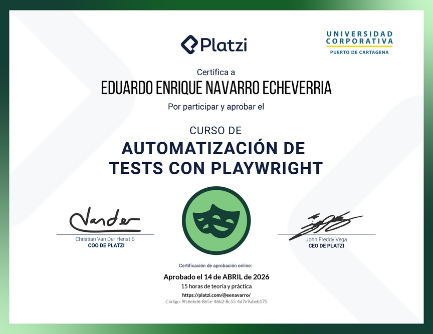 Diploma del Curso de Automatización de Test con Playwright