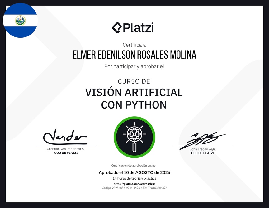 Diploma del Curso de Visión Artificial con Python