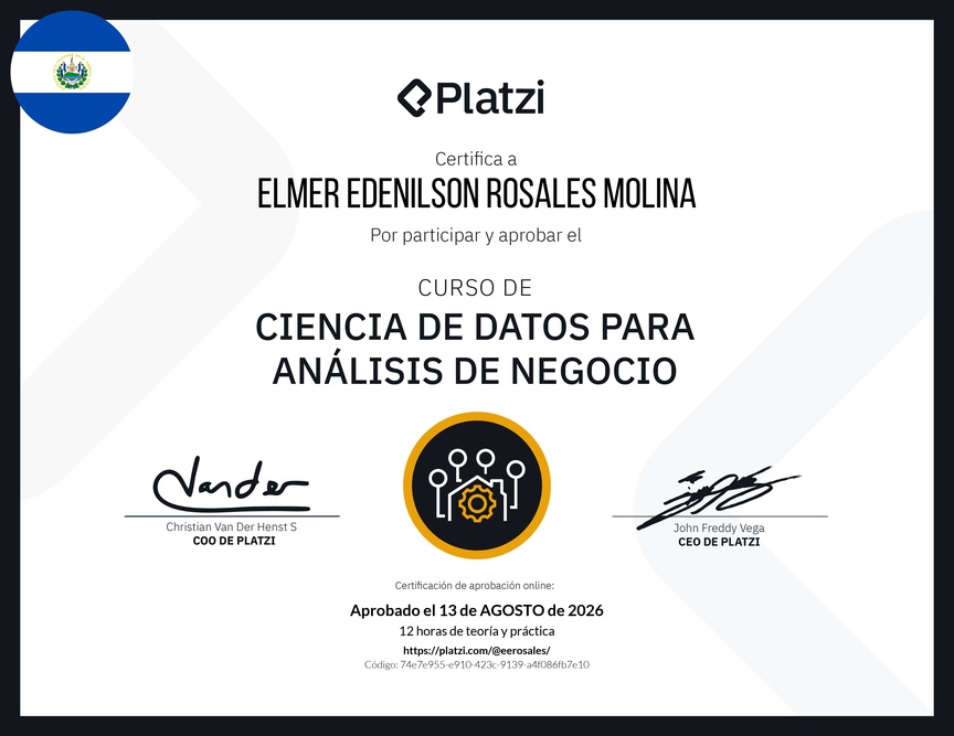 Diploma del Curso de Ciencia de Datos para Análisis de Negocio