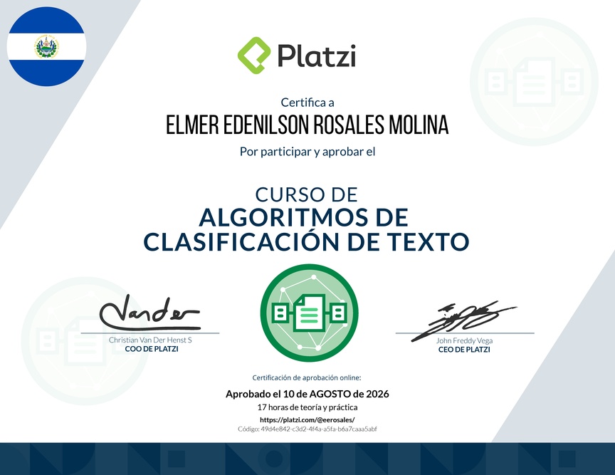 Diploma del Curso de Algoritmos de Clasificación de Texto