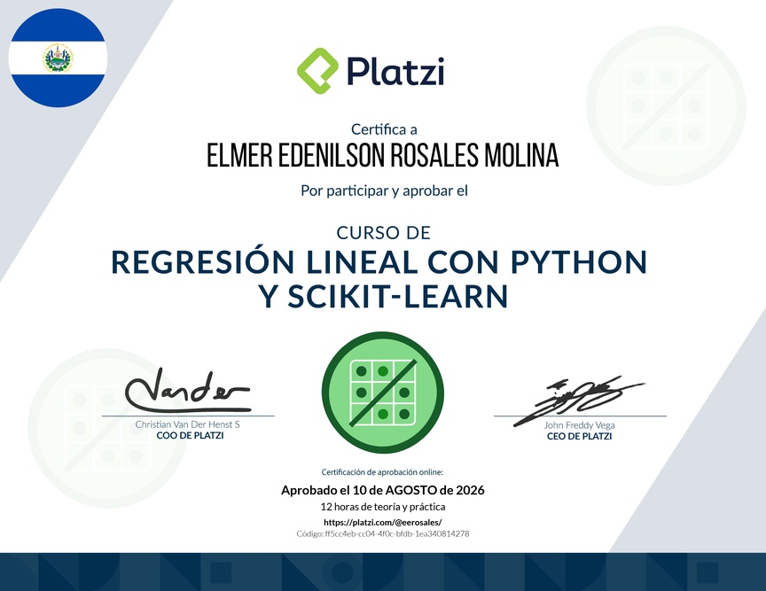 Diploma del Curso de Regresión Lineal con Python y scikit-learn