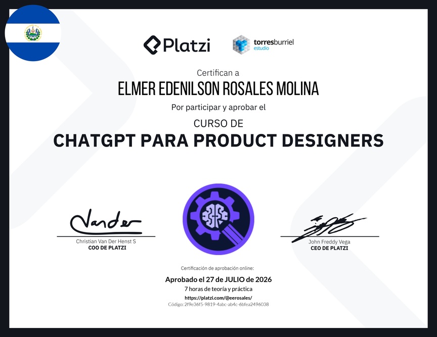 Diploma del Curso de ChatGPT para Product Designers: Diseño asistido por AI