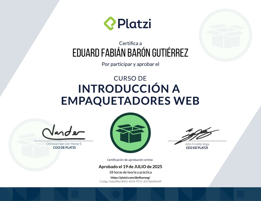 Diploma del Curso de Introducción a Empaquetadores Web
