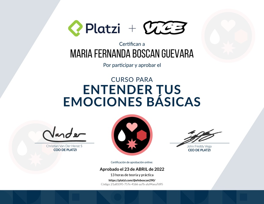 Diploma del Curso para Entender tus Emociones Básicas
