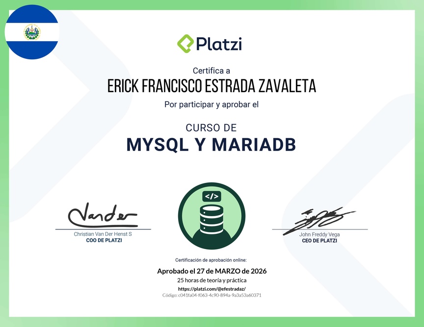 Diploma del Curso de Bases de Datos con MySQL y MariaDB