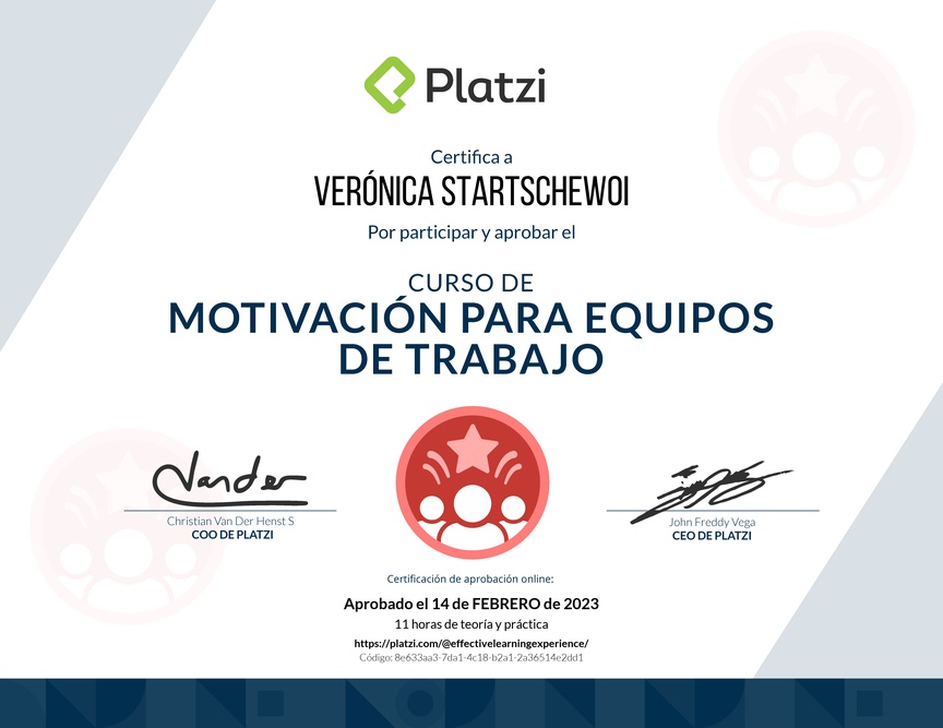 Diploma del Curso de Motivación para Equipos de Trabajo