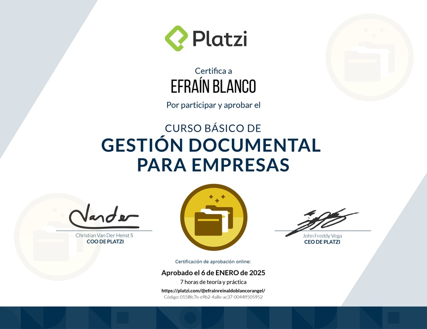 Diploma del Curso Básico de Gestión Documental para Empresas