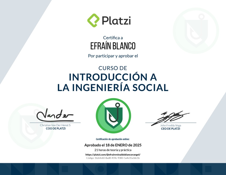 Diploma del Curso de Introducción a la Ingeniería Social: Técnicas, Ataques y Pretexting