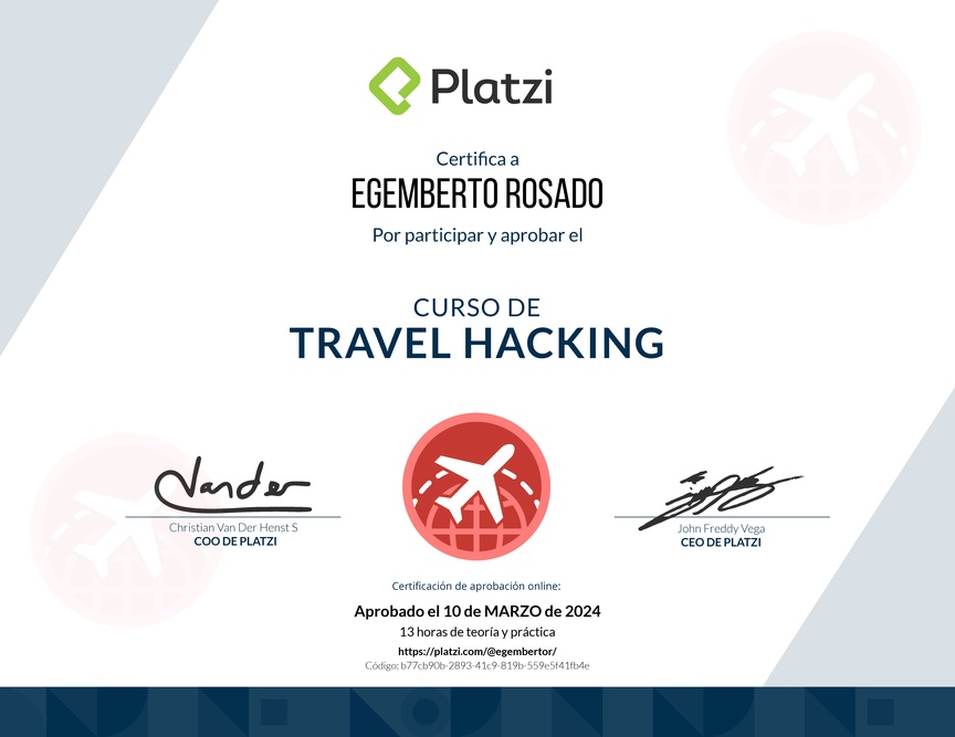 Diploma del Curso de Travel Hacking