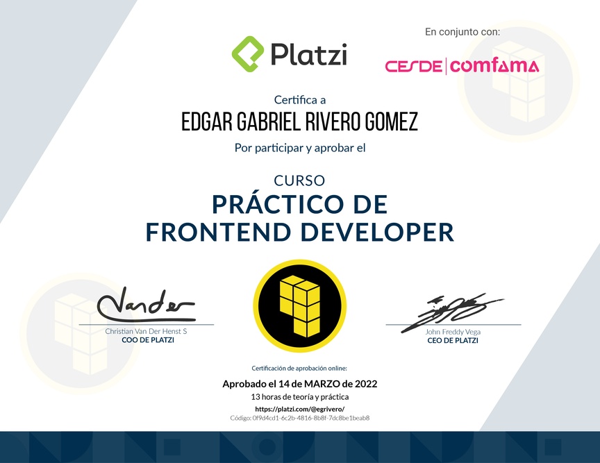 Diploma del Curso Práctico de Frontend Developer