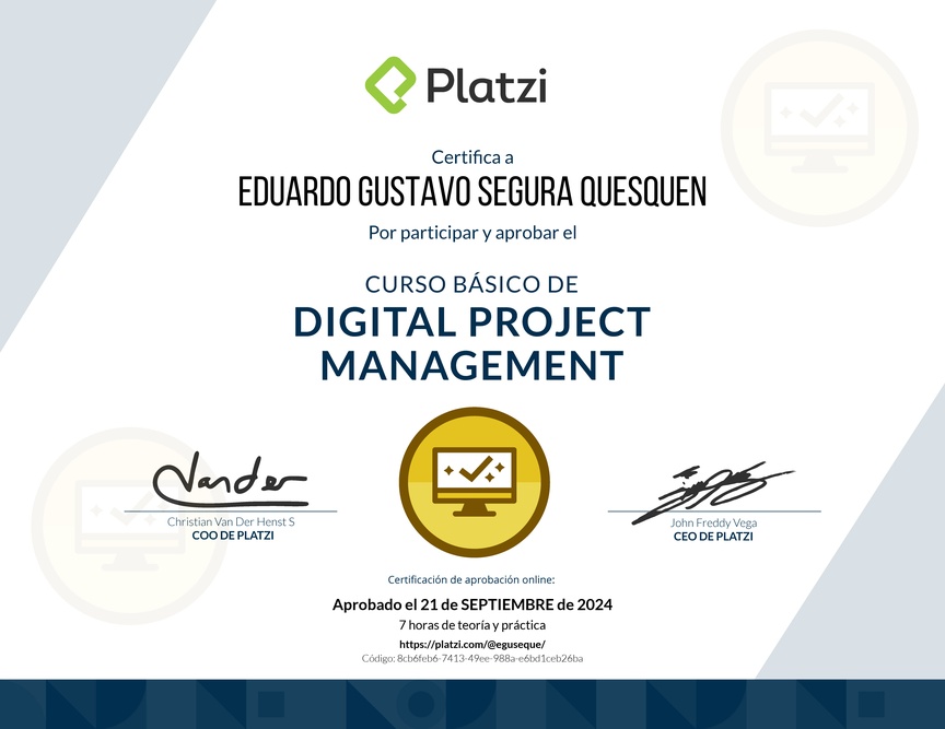 Diploma del Curso Básico de Digital Project Management