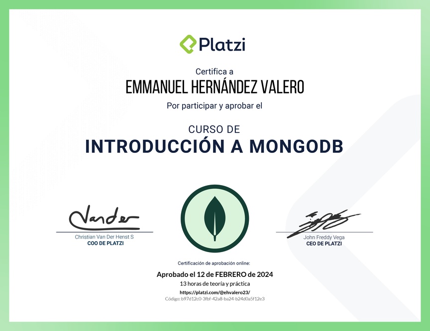 Diploma del Curso de Introducción a MongoDB