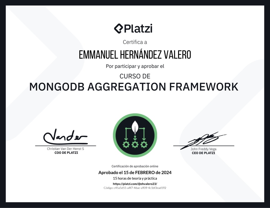 Diploma del Curso de MongoDB: Aggregation Framework