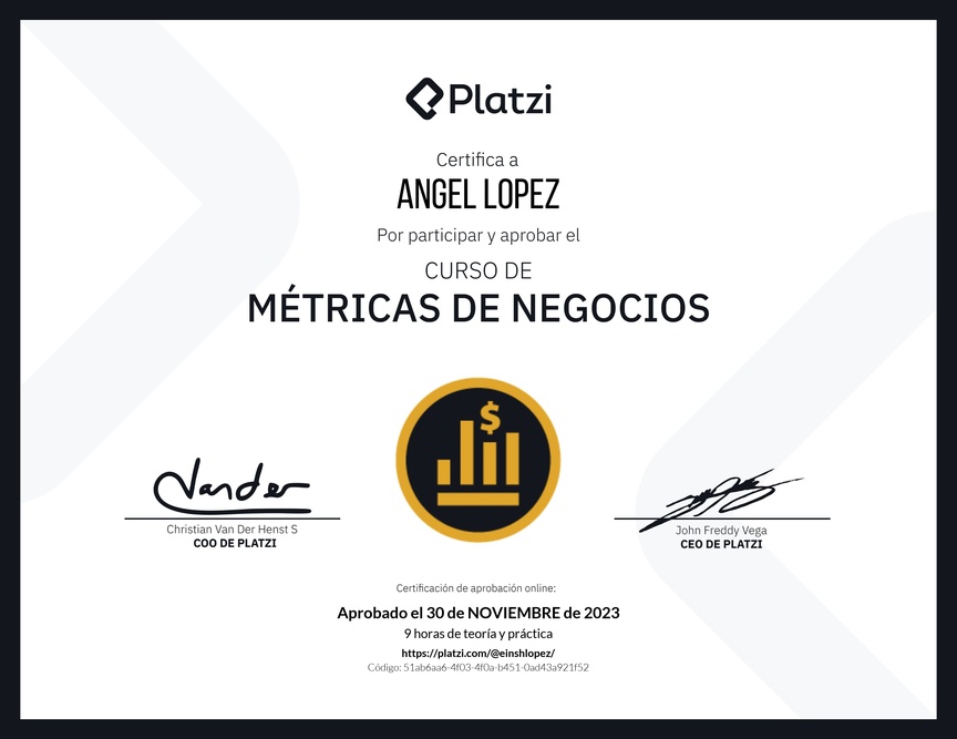 Diploma del Curso de Métricas Esenciales de Negocio