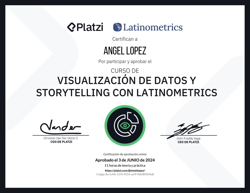 Diploma del Curso de Visualización de Datos y Storytelling con Latinometrics
