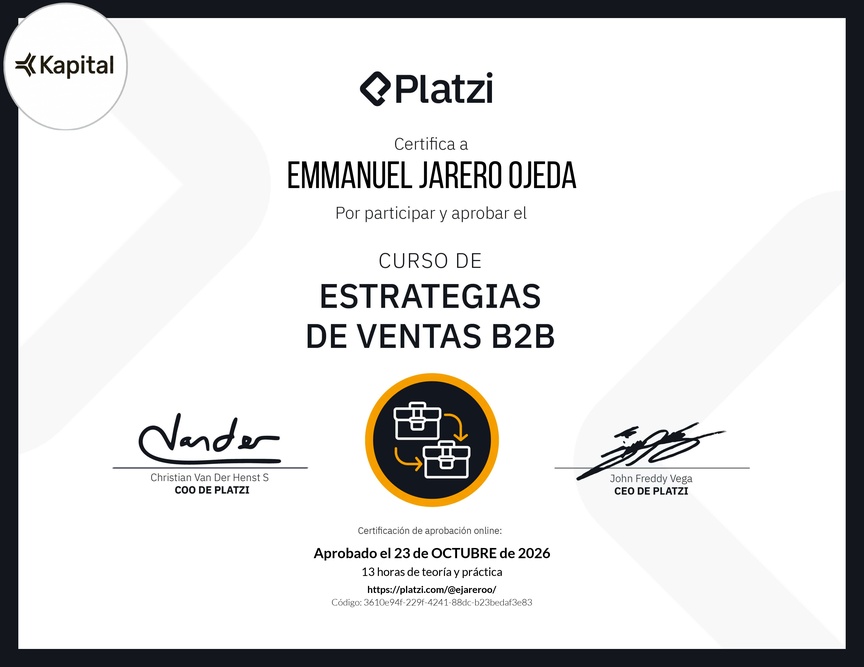 Diploma del Curso de Estrategias de Ventas B2B