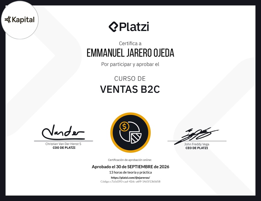Diploma del Curso de Ventas B2C