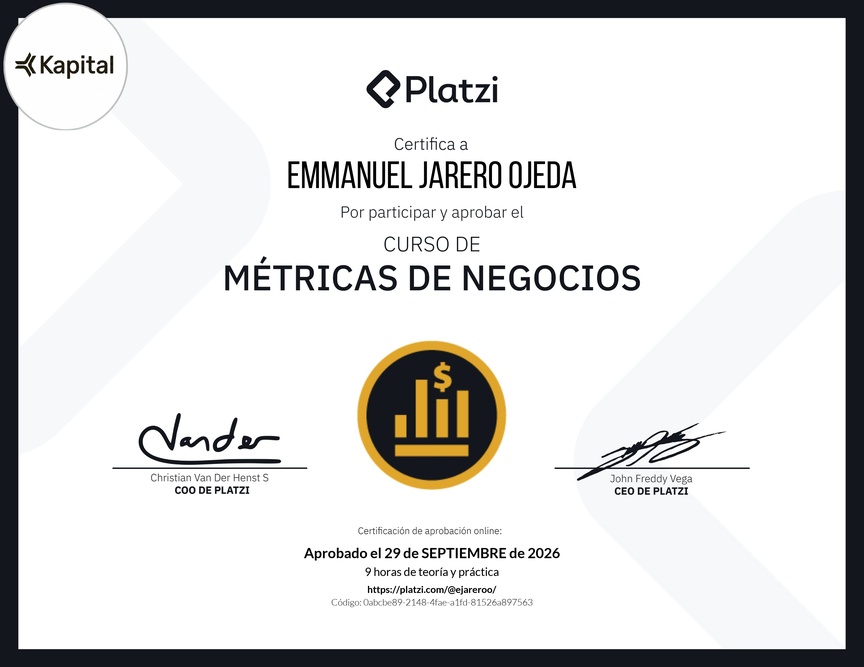 Diploma del Curso de Métricas Esenciales de Negocio