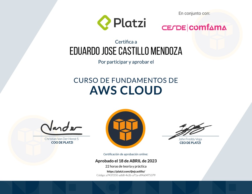 Diploma del Curso Práctico de AWS Cloud