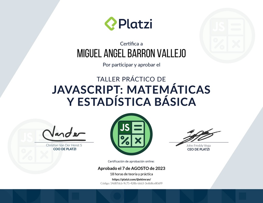 Diploma de Taller Práctico de JavaScript: Matemáticas y Estadística Básica