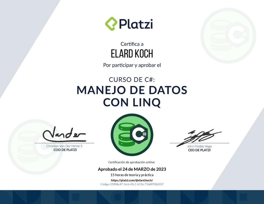 Diploma del Curso de Manejo de Datos en C# con LINQ