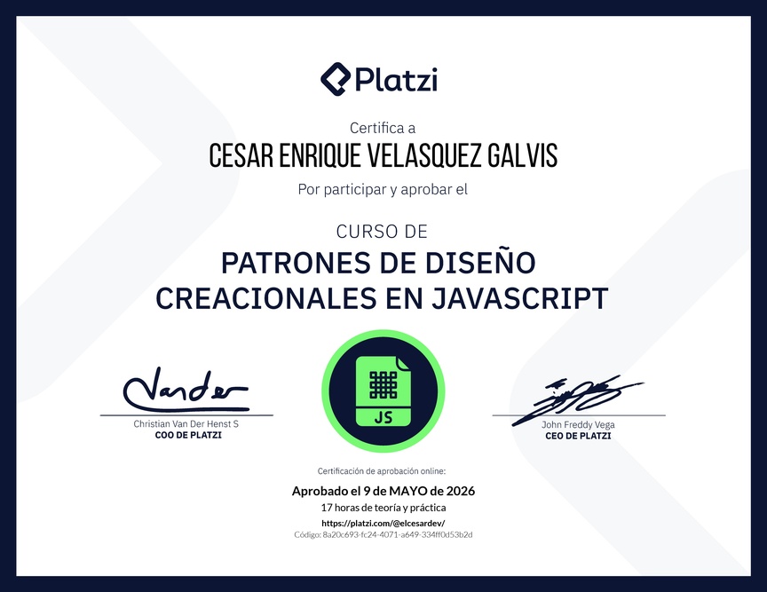 Diploma del Curso de Patrones de Diseño en JavaScript