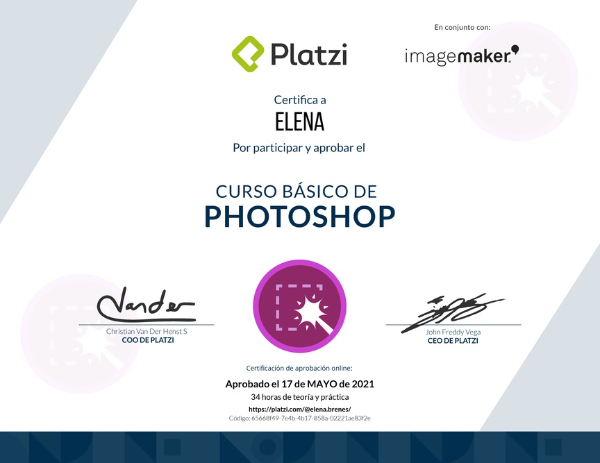 Diploma del Curso Básico de Photoshop