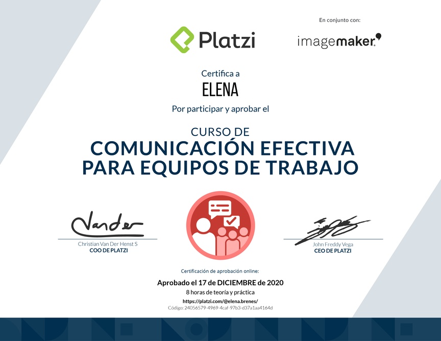 Diploma del Curso de Comunicación Efectiva para Equipos de Trabajo