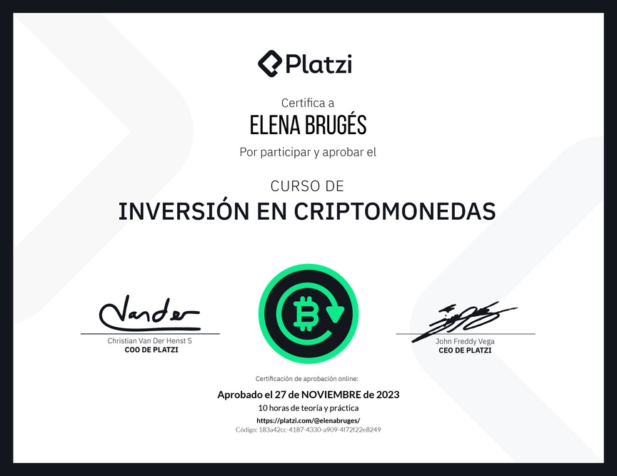 Diploma del Curso de Inversión en Criptomonedas