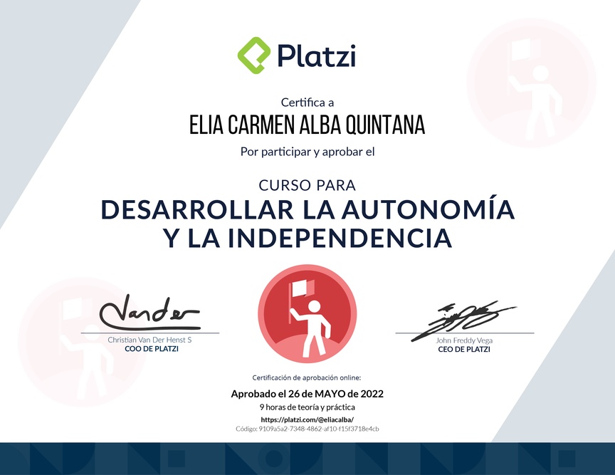 Diploma del Curso para Desarrollar la Autonomía y la Independencia