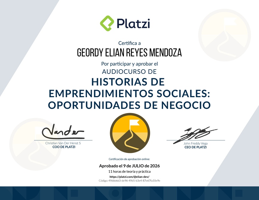 Diploma de Audiocurso de Historias de Emprendimientos Sociales y Oportunidades de Negocio