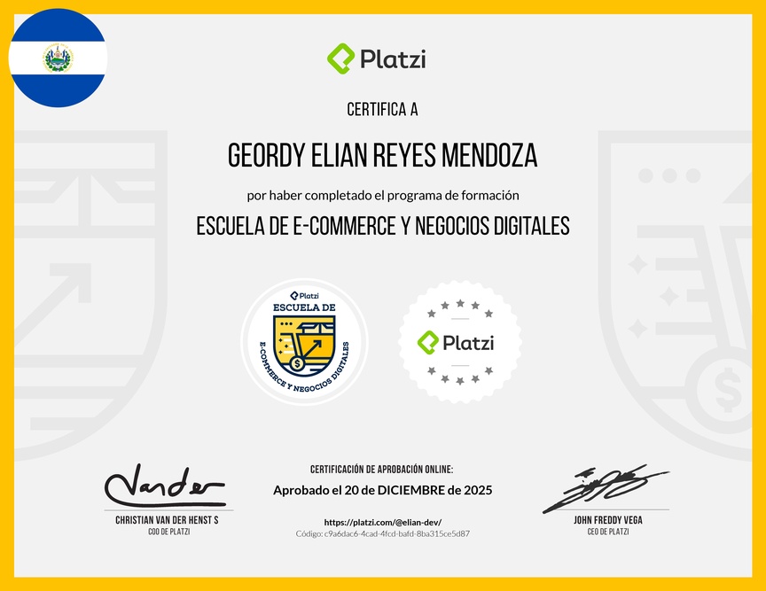 Diploma de la Ruta de Aprendizaje de E-Commerce y Negocios Digitales