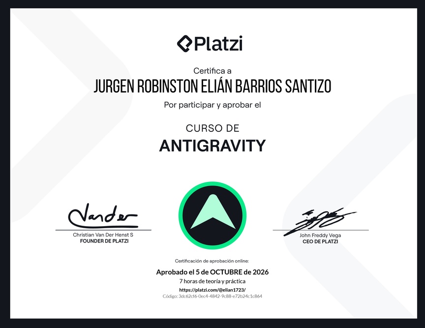 Diploma del Curso de Antigravity 2.0