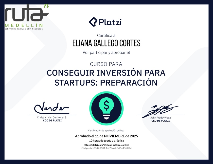 Diploma del Curso para Conseguir Inversión para Startups: Preparación