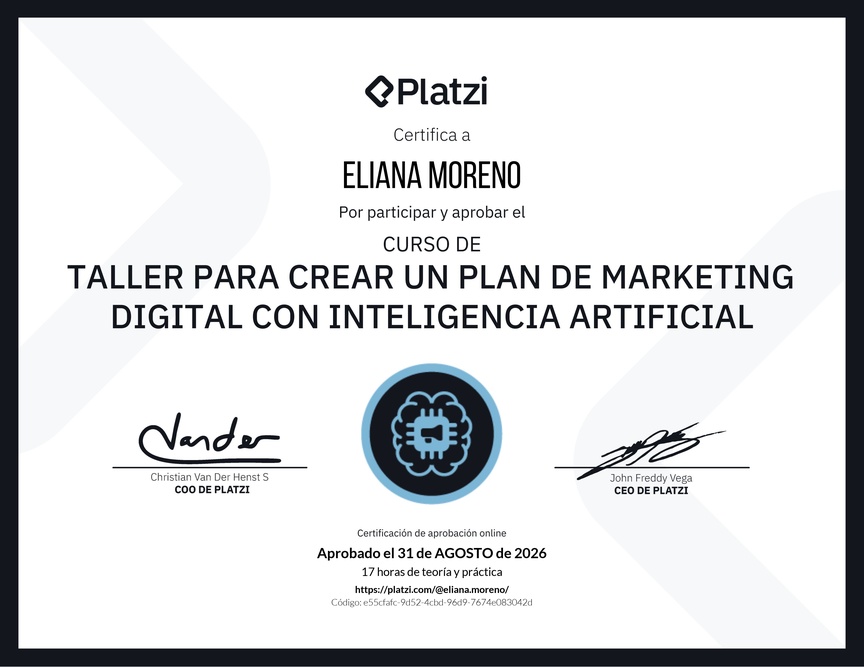 Diploma de Taller para Crear un Plan de Marketing Digital con Inteligencia Artificial