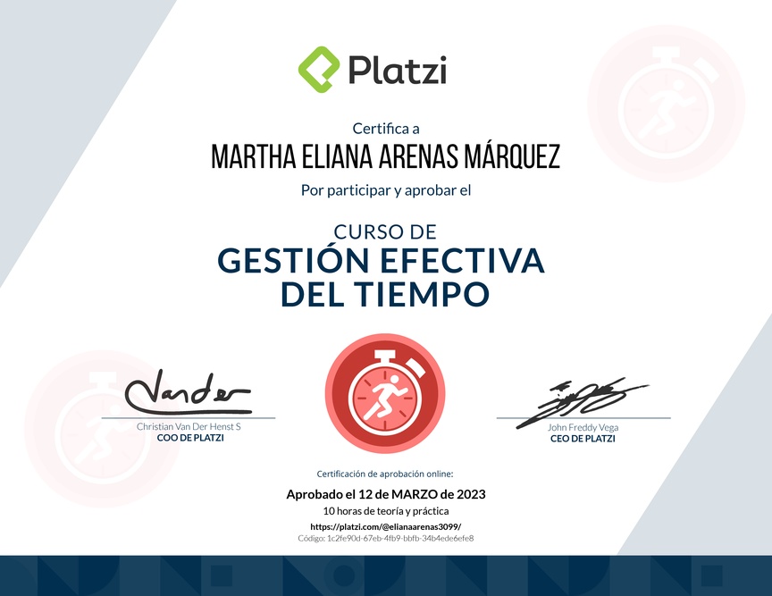 Diploma del Curso de Gestión Efectiva del Tiempo
