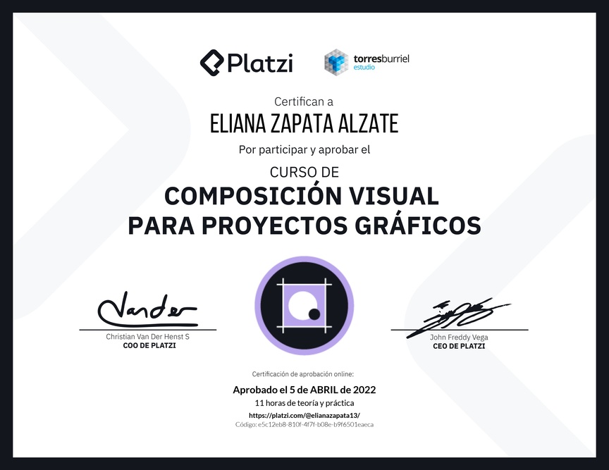 Diploma del Curso de Composición Visual para Proyectos Gráficos